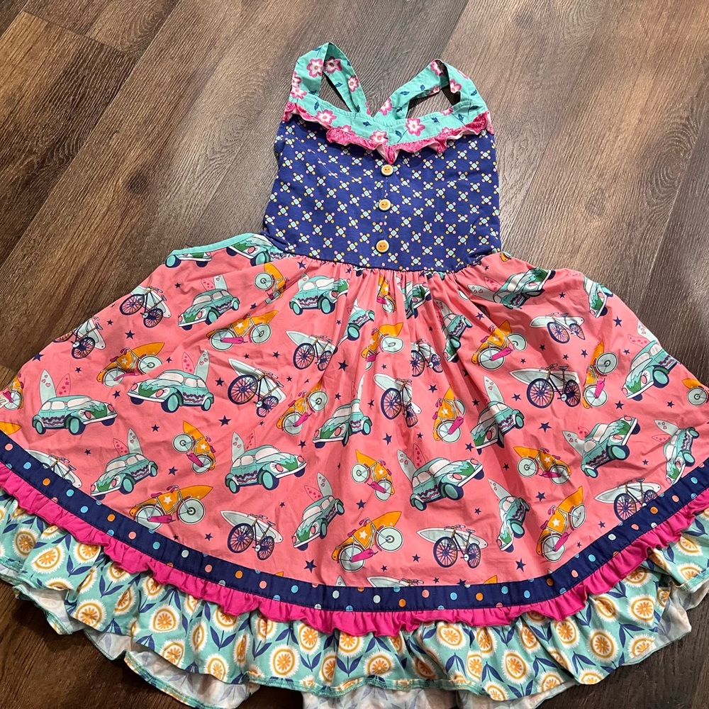 Wildflowers Pink and Blue VW bicycle surf dress sz 14